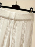 NEW Cable Knit Pants Set, Long Sleeve Asymmetric Neck Button Detail Sweater & Solid Color Straight Leg Pants Outfits, Women's Clothing, Ivory, Sz L, Retails $123