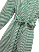 NEW Green Plaid Print Midi Dress, Elegant Button Front Long Sleeve Dress, Women's Clothing, Sz L, Retails $75