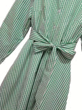 NEW Green Plaid Print Midi Dress, Elegant Button Front Long Sleeve Dress, Women's Clothing, Sz L, Retails $75