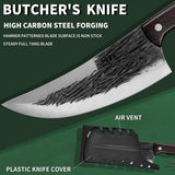 NEW FULLHI High Carbon Steel Forged Butcher Knives for Meat Cutting Full Tang Chef Knife for Outdoor Cooking, Camping includes Sheath