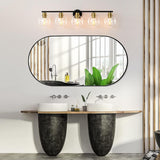 NEW Retails $170, Bathroom Light Fixtures Over Mirror 5-Lights Bathroom Vanity Light with Clear Globe Glass Shade 37.4 inch Modern Black and Gold Vanity Lights Wall Sconce Lighting for Bath