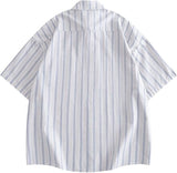 NEW GUREITOJP Men's Striped Shirt, Short Sleeve Shirt, Embroidered Decoration, Casual Shirt, Thin, Lightweight, Fold-Down Collar, Summer Clothes, Shirt Jacket, Sun Protection, Chest Pocket, Quick Drying, Sz M, Retails $50