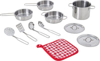 NEW Teamson Kids - Little Chef Frankfurt Kitchen Pretend Play Stainless Steel Cooking Utensils Accessories Set Toys with Cookware Pots and Pans for Kids Boys Toddler and Girls - Missing 4 Utensils