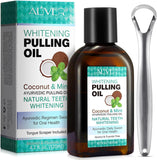 NEW Sealed ALIVER Coconut Pulling Oil for Teeth 120ml, Oil Pulling with Tongue Scraper, Natural Oral Care, Fights Bad Breath, Alcohol-Free, Tooth Whitening, Gum Health, Dye Free, Antigingivitis Oral Rinse, BB: 09/27