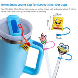 NEW Straw Cover Cap for Stanley Cup, 6Pcs Cute Spongebob Cartoon Straw Topper Compatible with 30&40 Oz Tumbler with Handle, Reusable Silicone Straw Tip Covers for Gifts(10mm)