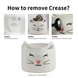 NEW Retails $47, Large Cat Face Cotton Rope Gift Wicker Basket Hamper Wicker for Toys Towels (White)
