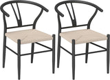 NEW Retails $190, HOMCOM Weave Dining Chairs Set of 2, Mid-Century Modern Metal Kitchen Chairs with Y-Shaped Backrest and Hemp Seat for Dining Room, Living Room, Bedroom, Black