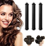 NEW Heatless Curling Rods, 3PCS Heatless Curls Overnight Flexi Rods with Hook, No Heat Curlers to Sleep In, Overnight Heatless Curls Rods for Blowout, Hair Styling Tool for Overnight (3PCS-Black)