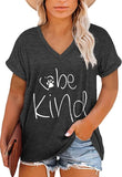 NEW Women Plus Size Be Kind T Shirt Summer V Neck Cute Graphic Tees Funny Inspirational Teacher Tops, Grey, Sz 3X, Fits Like 1X-2X