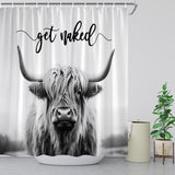NEW Highland Cow Shower Curtain Grey Rustic Cattle Bull Western Wild Animal Get Naked Country Farmhouse Funny Cabin Bathroom Decor Fabric Curtains with Hook 70" L x 70" W