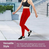 NEW SATINA Leggings for Women - Soft Women’s High Waisted Leggings, Full Lengths w/Pockets, Red, One Size