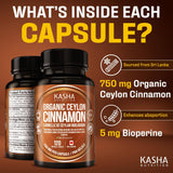 NEW Sealed Organic Ceylon Cinnamon Capsules – 2250mg Daily (750mg Each) with Bioperine for Absorption | Vegan, Non-GMO | 120 Capsules – Kasha Nutrition | BB: 01/29