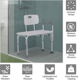 NEW Retails $96, HOMCOM 6-Level Adjustable Bath and Shower Transfer Bench Aluminum Chair with Non-Slip Feet, Armrest & Backrest, White
