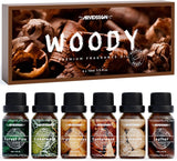 NEW Woody Essential Oils Set, ARVIDSSON Natural Aromatherapy Oils Gift Set, Manly Fragrance Oil for Diffuser - Sandalwood, Frankincense, Cedar, Pine, Leather, Teakwood, Gift for Women and Men, BB: 05/28