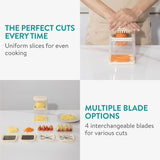 NEW Retails $40, Navaris Multifunctional Vegetable Chopper - French Fry Cutter, Food Chopper, Potato Cutter, Onion Dicer, Apple Slicer, 4 Interchangeable Blades - Dishwasher Safe - Cream