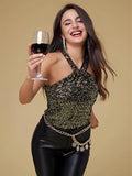 NEW GRACE KARIN Women's Sequin Sparkle Tank Tops Halter Neck Keyhole Knot Slim Fit Cocktail Tops, Sz M, Retails $53