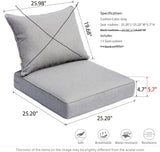 NEW Retails $200+ Set of 4 Outdoor Patio Furniture Seat Cushions, 4" Thick with removable zippered covers, 25.2x25.2 Inch, Light Grey
