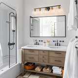 NEW Retails $170, Bathroom Light Fixtures Over Mirror 5-Lights Bathroom Vanity Light with Clear Globe Glass Shade 37.4 inch Modern Black and Gold Vanity Lights Wall Sconce Lighting for Bath