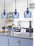 NEW Retails $80, AUTELO Pendant Light Fixtures, Blue Hammered Pendant Lights Kitchen Island, 8" Modern Glass Pendant Light in Matte Black Finish, Hanging Light for Kitchen Island, Dining Room, H9163 BU