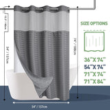 NEW Hotel Fabric Stall Shower Curtain Machine Washable with Snap in Removable Liner Shower Curtain for Bathroom Bathtubs Spa (Grey, 54" (W) X74 (H))