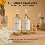 NEW Maisonovo Plastic Soap Dispenser Set | Hand Soap and Dish Soap Dispenser Set | 500ml Clear Bottles with White Bamboo Pump | Bathroom Lotion Dispenser with Pump Set of 2