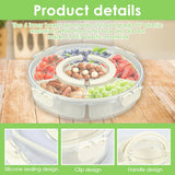 NEW Divided Rotating Serving Tray with Lid and Handle, Container for Fruits Snacks Veggie Charcuterie, Snack Spinner Organizer, Snack Trays Serving Tray with Lid