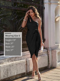 NEW Women's One Shoulder Ruched Bodycon Midi Dress Sexy Cutout Party Cocktail Club Dresses with Pocket, Black, Sz XL