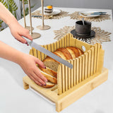 NEW Retails $40+, Mosomboo Bamboo Bread Slicer for Homemade Bread with Serrated Knife & Crumb Tray - Foldable Compact Bread Cutting Guide, Adjustable Bread Slicer, Bamboo Bread Cutter for Homemade Bread, Cakes, Bagels