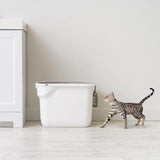 NEW IRIS USA Cat Litter Box, Rectangular Top Entry Litter Box with Scoop, Large Cat Litter Box Enclosure, Kitty Litter Box, Litter Box with Litter Catching Lid, White/Gray, Small Chip On Corner From Transport, Retails $78+