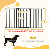 NEW Retails $86, PawHut 29"-58" Wide Pet Gate with Door Dog Gate and Barrier Indoor for Stairs Includes 7", 8", 12" Extensions Kit, 30 Inch Tall Pressure-Mounted Safety Gate, Black