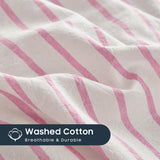 NEW Retails $45, Wake In Cloud - Striped Cotton Duvet Cover Set, Ticking Stripe Vertical Pinstripe Farmhouse, 100% Washed Cotton Bed Bedding Set with Zipper Closure, 3 Pieces, Pink White, Twin Size