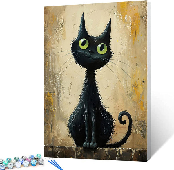 NEW Tucocoo Black Cat Paint by Numbers Kits 16x20 inch Canvas, Abstract DIY Oil Painting for Adults with Brushes and Acrylic Pigment, Cute Animal Kitten Picture for Home Decor Gifts (Without Frame)