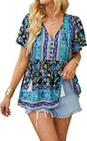 NEW Retails $40 KAYWIDE Women's Casual Boho V Neck Top Loose Floral Printed Long Sleeve Beach Shirts Blouses Sz M, Black, Blue, Purple