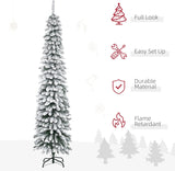 NEW Retails $90, HOMCOM 7 FT Snow-Flocked Artificial Christmas Tree, Slim Pencil Xmas Tree with Realistic Branches, Metal Base, Green