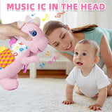 NEW Baby Sensory Dino Musical Stuffed Animal Toys for 0-3-6-9-12 Months, Infant Dinosaur Tummy Time Toys with Crinkle Sound Paper, Teether, Textures & Rattles for Newborn Boys Girls Birthday Gifts, Pink