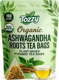 NEW Tozzy Organic Ashwagandha Tea – 100 Count, Plant-Based Pyramid Tea Bags – Packaging May Vary, BB: 07/28