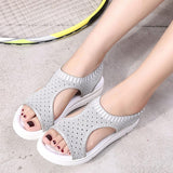 NEW WARTHY Ladies Shoes Sandals Elastic Belt Sports Sandals Summer Women Shoes Women Thick Bottom Fish Mouth Mesh Sandals, Grey, Sz 9.5