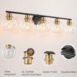 NEW Retails $170, Bathroom Light Fixtures Over Mirror 5-Lights Bathroom Vanity Light with Clear Globe Glass Shade 37.4 inch Modern Black and Gold Vanity Lights Wall Sconce Lighting for Bath