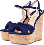 NEW Aachcol Women Cork Wedge Sandals Platform High Heel Peep Open Toe Ankle Strap Slingback Clear Dress Shoes Classic Cute, Sz 7 , Navy Blue Suede, Retails $87+