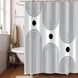 NEW White and Black Shower Curtain, Boho Minimalist Mid Century Modern Arch Geometric Machine Washable Waterproof Fabric for Bathroom Bathtub Decor with Hooks 72x72