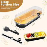 NEW NPLUX 50 Pack Mini Cake Pans with Lids and Spoons Black Gold Rectangular Aluminum Foil Baking Pans Mini Cheesecake Containers (6.8oz)