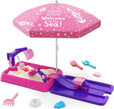 NEW Indoor/Outdoor Sensory Sandbox with Lid, Dirt Digger Excavator Sand Box with Cover, Kids Sand Pit with Construction Toys/Umbrella/Beach Toys for Toddler 3-5, Purple, Damaged Box, Contents Are Perfect