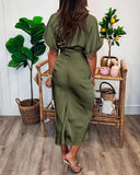 NEW BTFBM Women's Long Sleeve Lapel V Neck Button Down Army Green Dress Belted Elegant Ruched Spring Summer Maxi Shirt Dress - Size M - Retails $59+