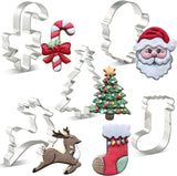 NEW LILIAO Christmas Cookie Cutter Set - 5 Piece - Christmas Tree with Star, Santa Face, Reindeer, Candy Cane with Bow and Stocking Biscuit Fondant Sandwich Cutters - Stainless Steel