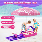 NEW Indoor/Outdoor Sensory Sandbox with Lid, Dirt Digger Excavator Sand Box with Cover, Kids Sand Pit with Construction Toys/Umbrella/Beach Toys for Toddler 3-5, Purple, Damaged Box, Contents Are Perfect