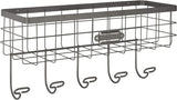 NEW Spectrum Diversified Vintage Wire Basket &amp; Hook Station Wall Mount Storage, Industrial Gray, Retails $73+
