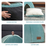 Lightly used Bedsure Pet Tent Cave Bed for Cats/Small Dogs - 15x15x15 inches 2-in-1 Cat Tent/Kitten Bed/Cat Hut with Removable Washable Cushioned Pillow - Microfiber Indoor Outdoor Pet Beds, Washed Blue