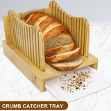 NEW Retails $40+, Mosomboo Bamboo Bread Slicer for Homemade Bread with Serrated Knife & Crumb Tray - Foldable Compact Bread Cutting Guide, Adjustable Bread Slicer, Bamboo Bread Cutter for Homemade Bread, Cakes, Bagels