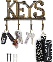 NEW Key Holder - Keys - Wall Mounted Key Hook - Rustic Western Cast Iron Key Hanger - Decorative Key Organizer Rack with 4 Hooks - with Screws and Anchors - 6x8 inches - by Comfify