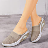NEW Women's Breathable Mesh Slip on Slides, Garden Shoes Soft Rubber Arch Support Comfortable Casual Walking Wedge Shoes (Khaki, Sz 8.5)